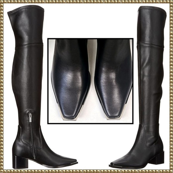 Marc Fisher Black Silver Toe Over The Knee Boots Size 5 - Picture 1 of 15